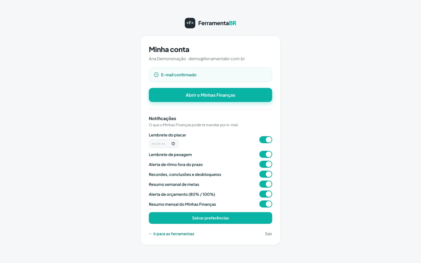 Captura de tela: notificacoes preferencias